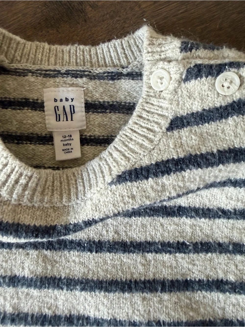 GAP Gray Crewneck Sweater with Navy Stripes